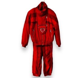 Kaelin Ski Suit Jacket & Snow pants Red Stripes Size 8/10 Vintage 80s